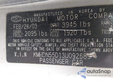 2003 Hyundai Elantra Gt из США, поврежденный, VIN KMHDN55D13U092689